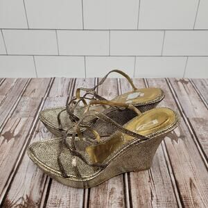 D&A Made In Italy Gold Wedge Heels Womens Size 10 Leather Sandals